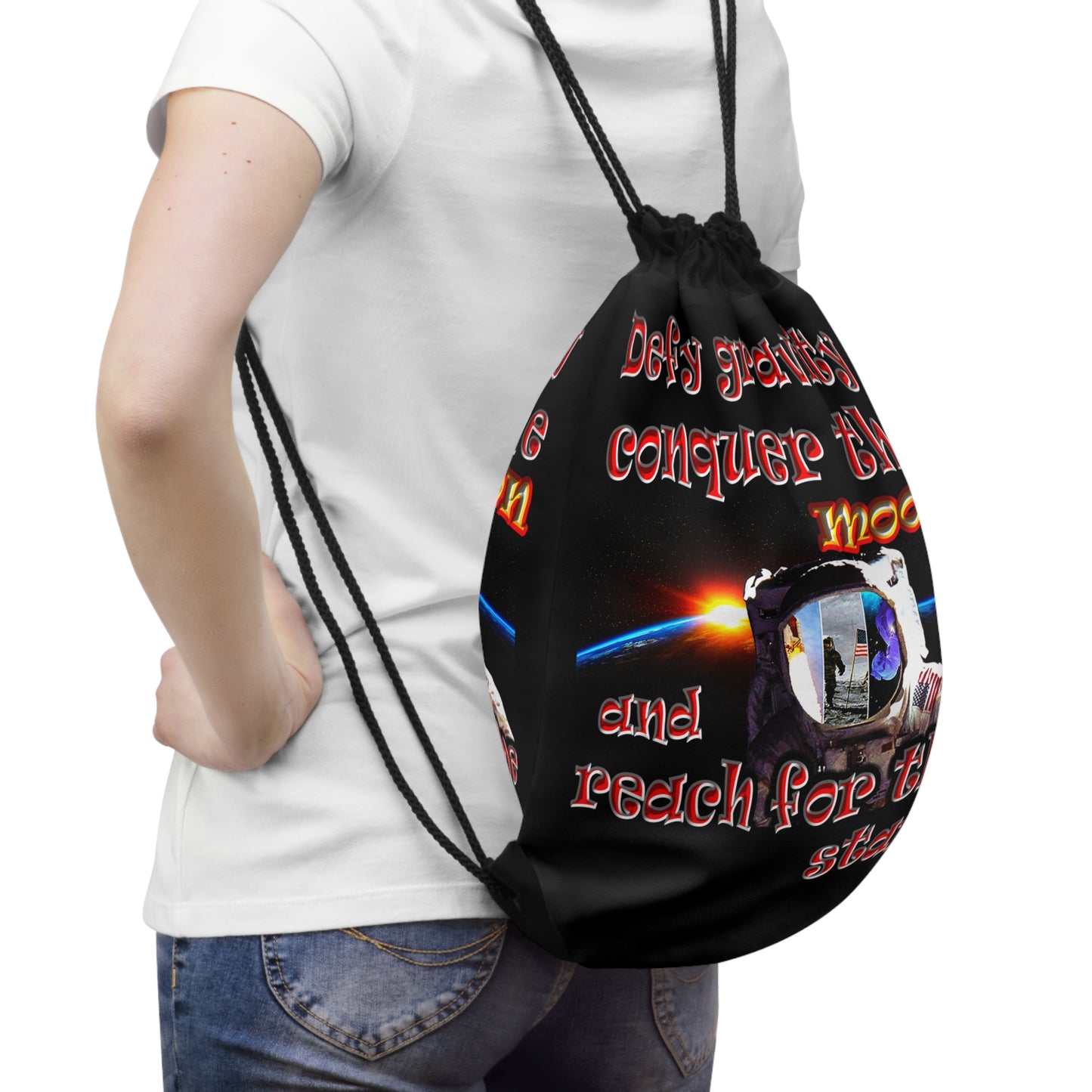 defy conquer reach - Drawstring Bag (black)