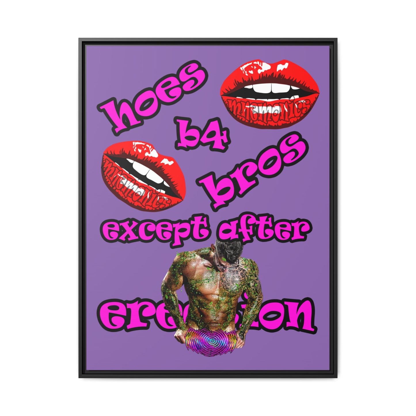 hoes b4 bros - framed canvas art (light purple)