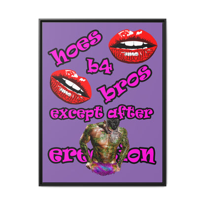hoes b4 bros - framed canvas art (light purple)