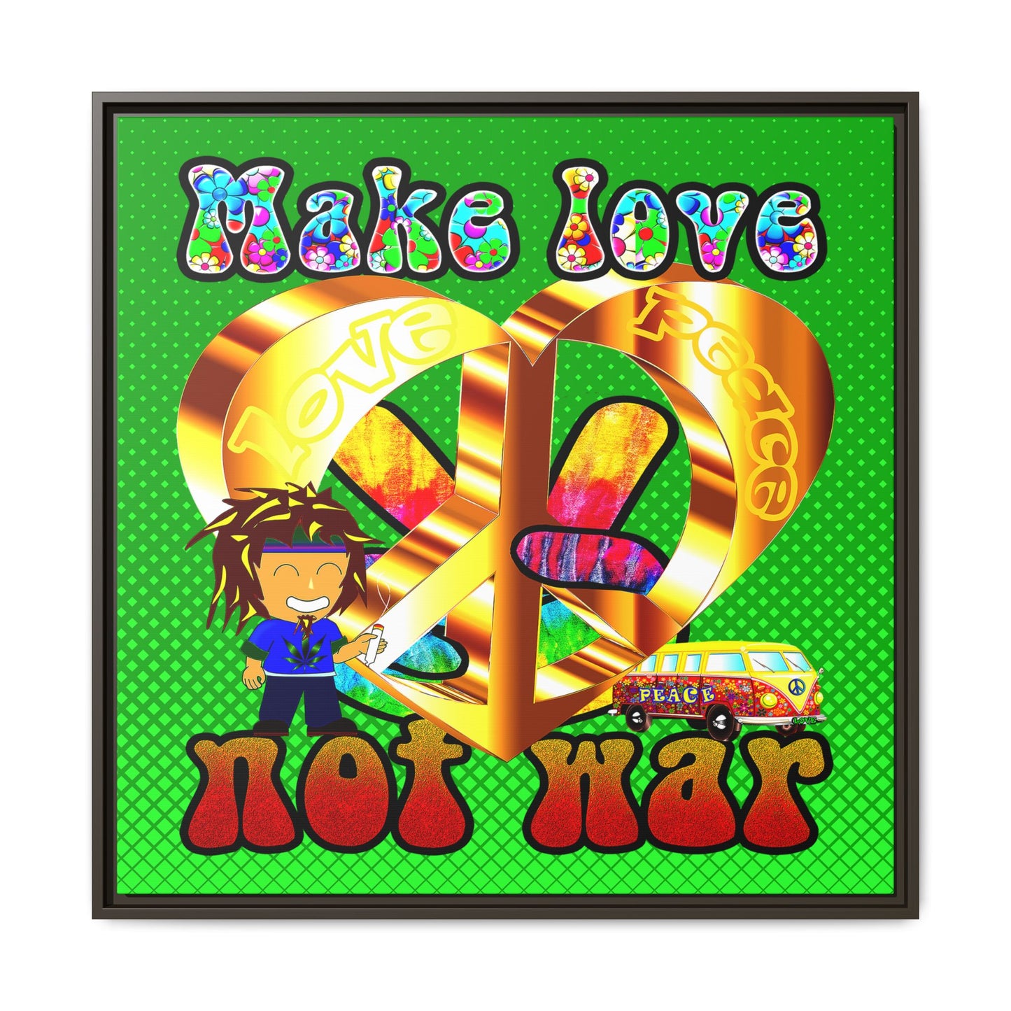 love peace - framed canvas art (logo green)