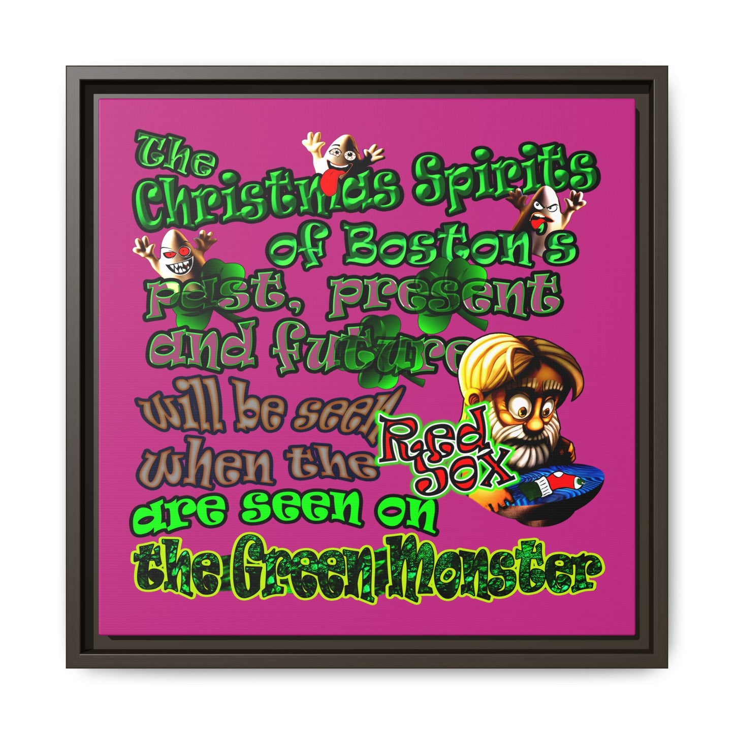 christmas spirits of boston - framed canvas art (pink)