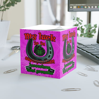 my luck - note cube (pink swirl)