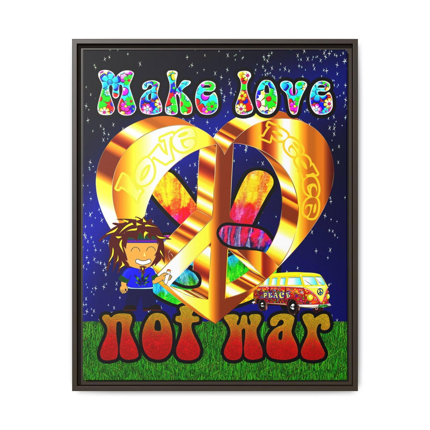 love peace - framed canvas art ('snoops' background)