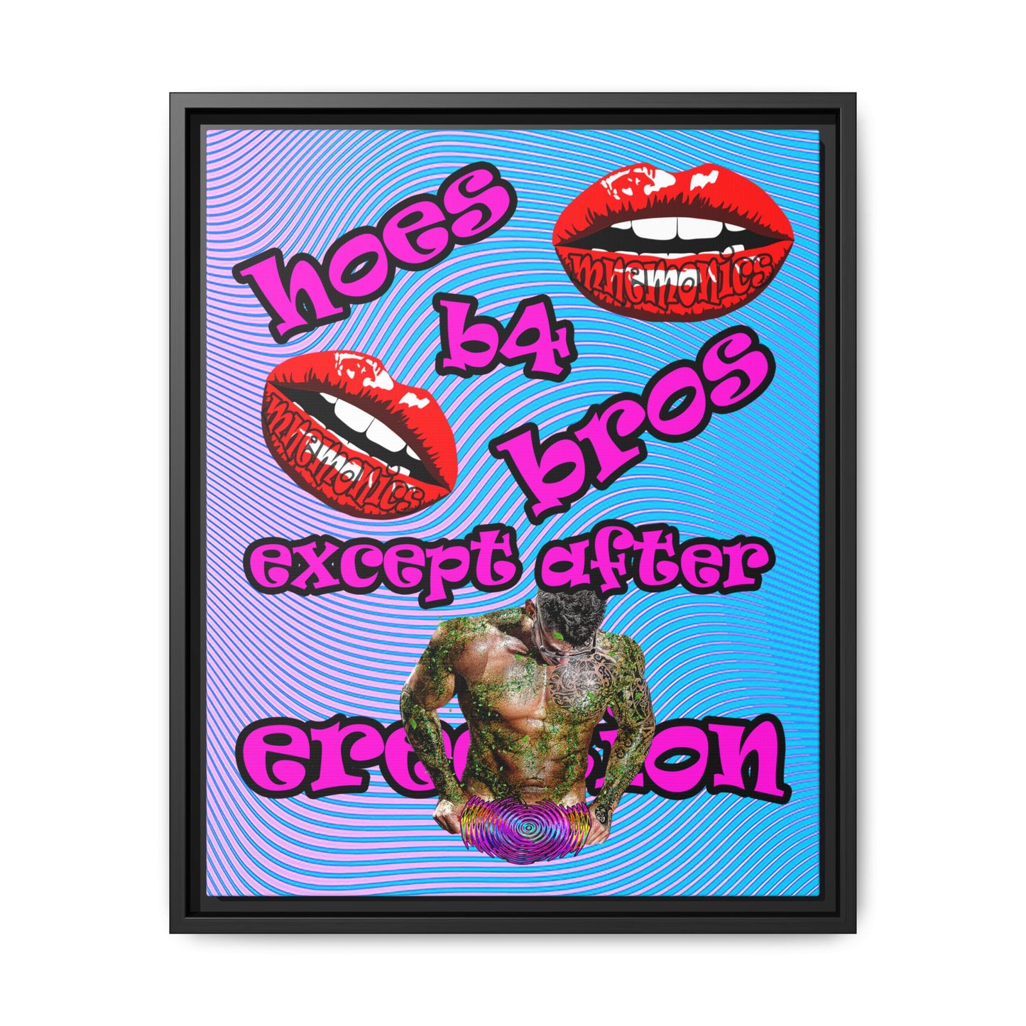 hoes b4 bros - framed canvas art (light blue-purple wave)