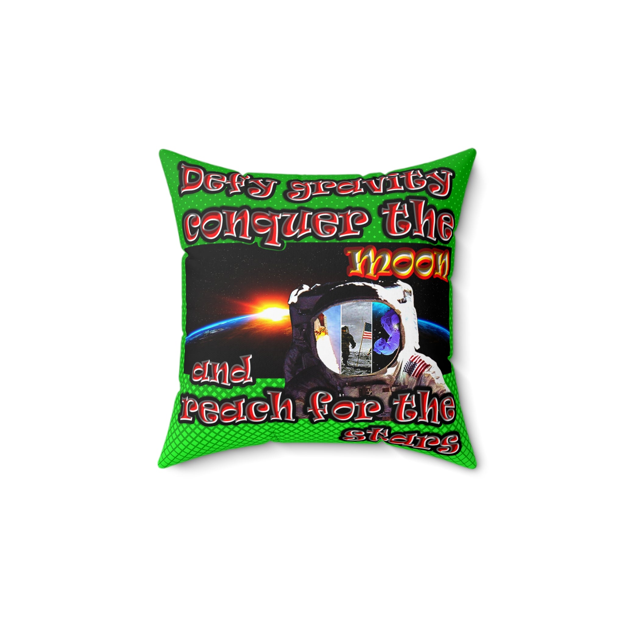 defy conquer reach - Spun Polyester Square Pillow - (logo green)