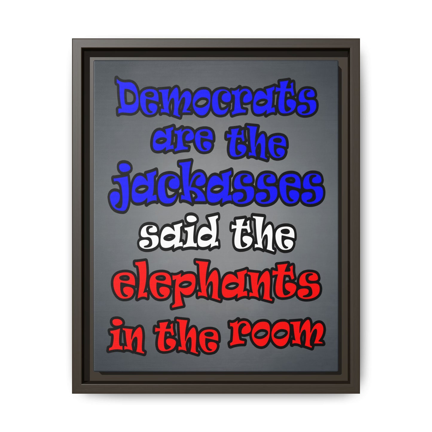 donkeys and elephants - framed canvas art (grey-light grey)