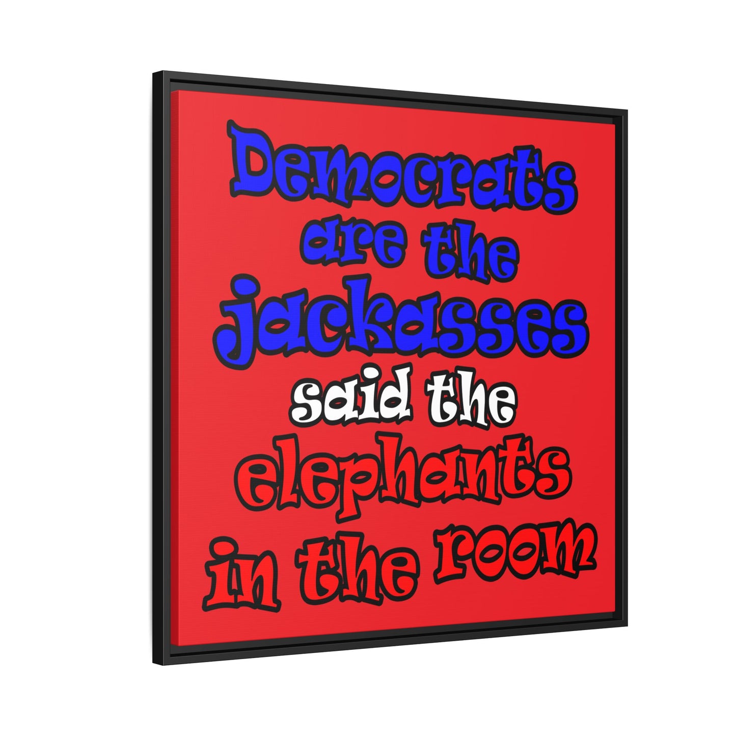 donkeys and elephants - framed canvas art (red)