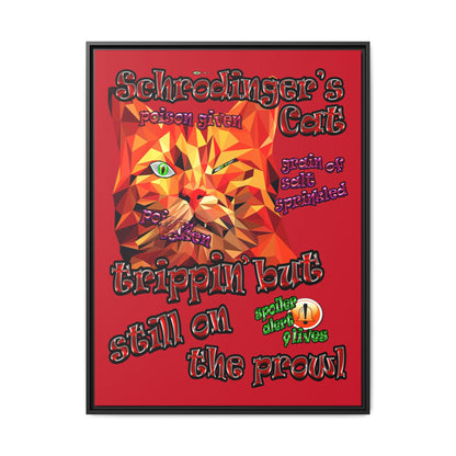 schrodinger's cat - framed canvas art (dark red)