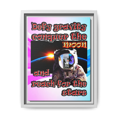 defy conquer reach - framed canvas art (light blue-pink wave)