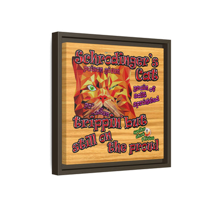 schrodinger's cat - framed canvas art (butterscotch wood finish)