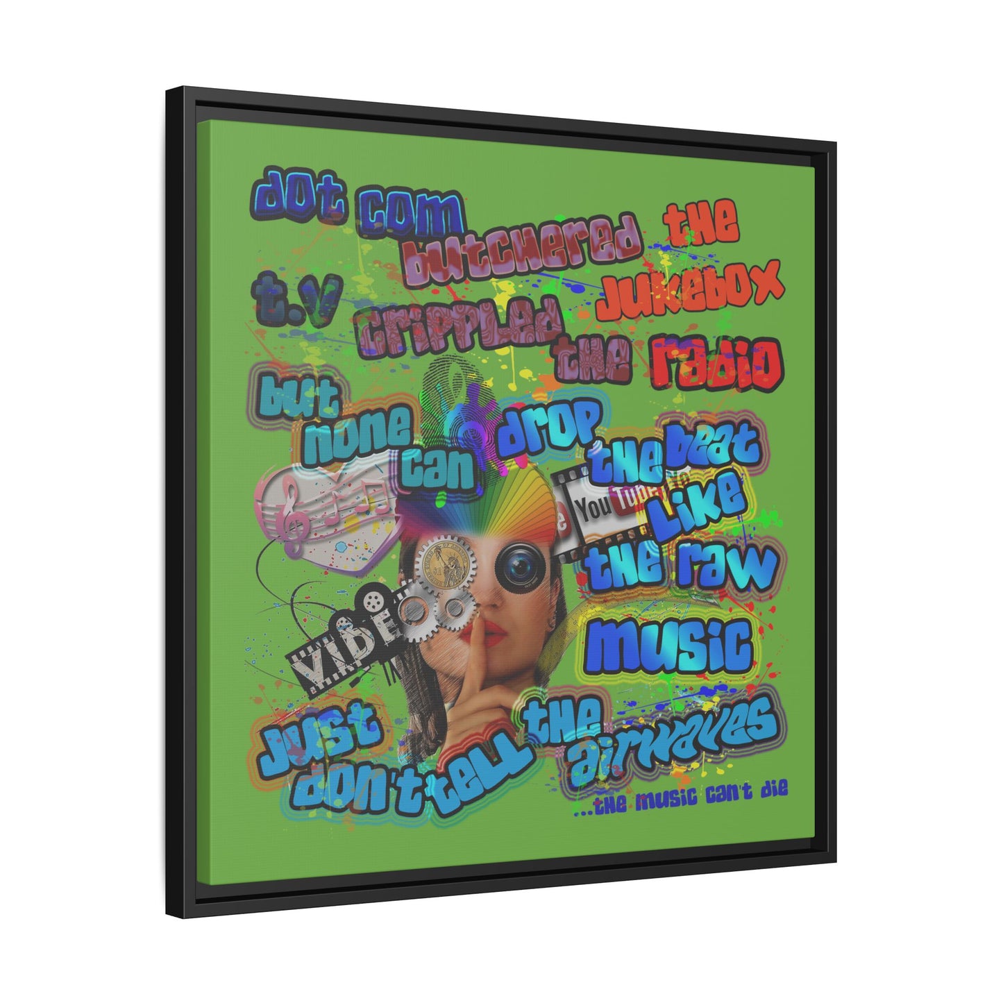 drop the beat - framed canvas art (green)