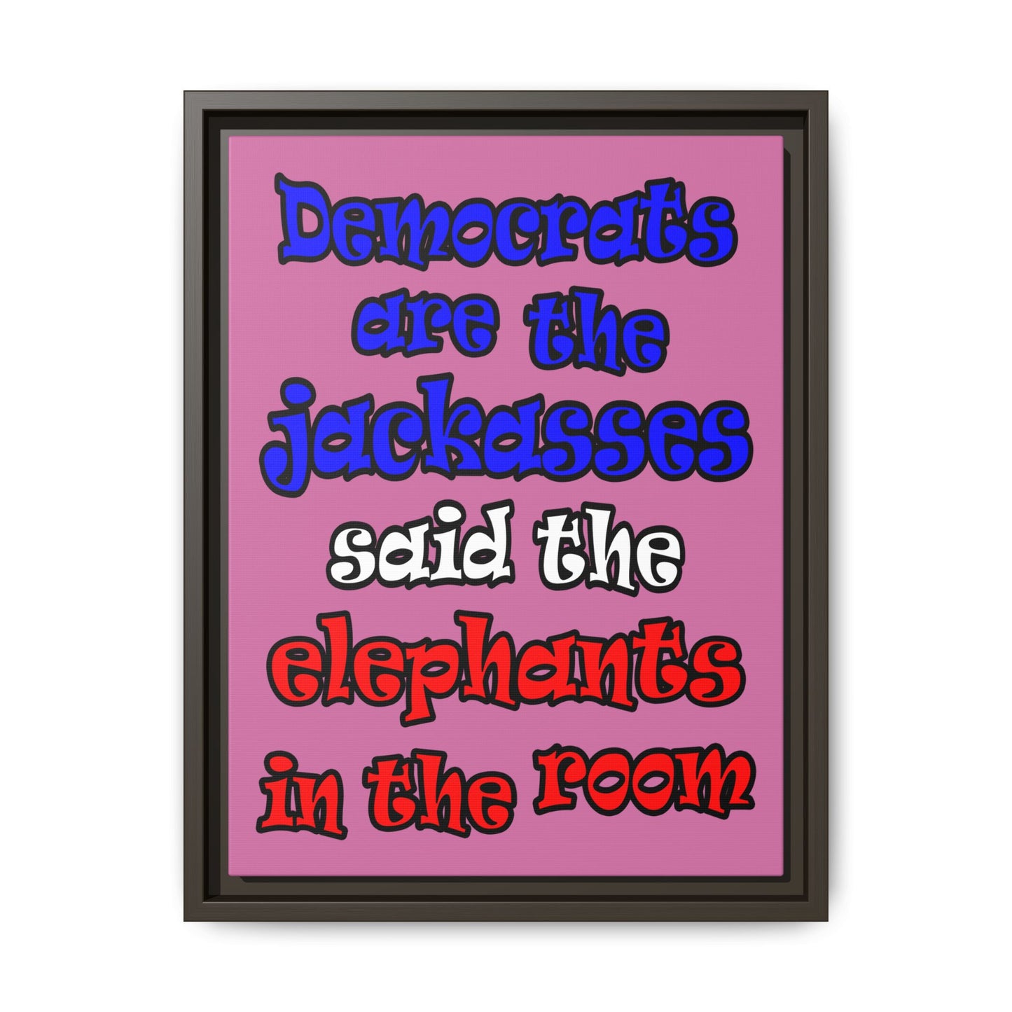 donkeys and elephants - framed canvas art (light pink)