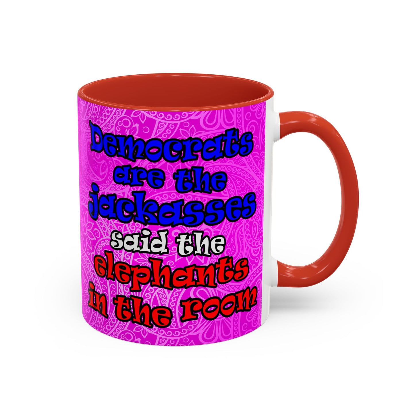 donkeys and elephants - Accent Mug (pink swirl)