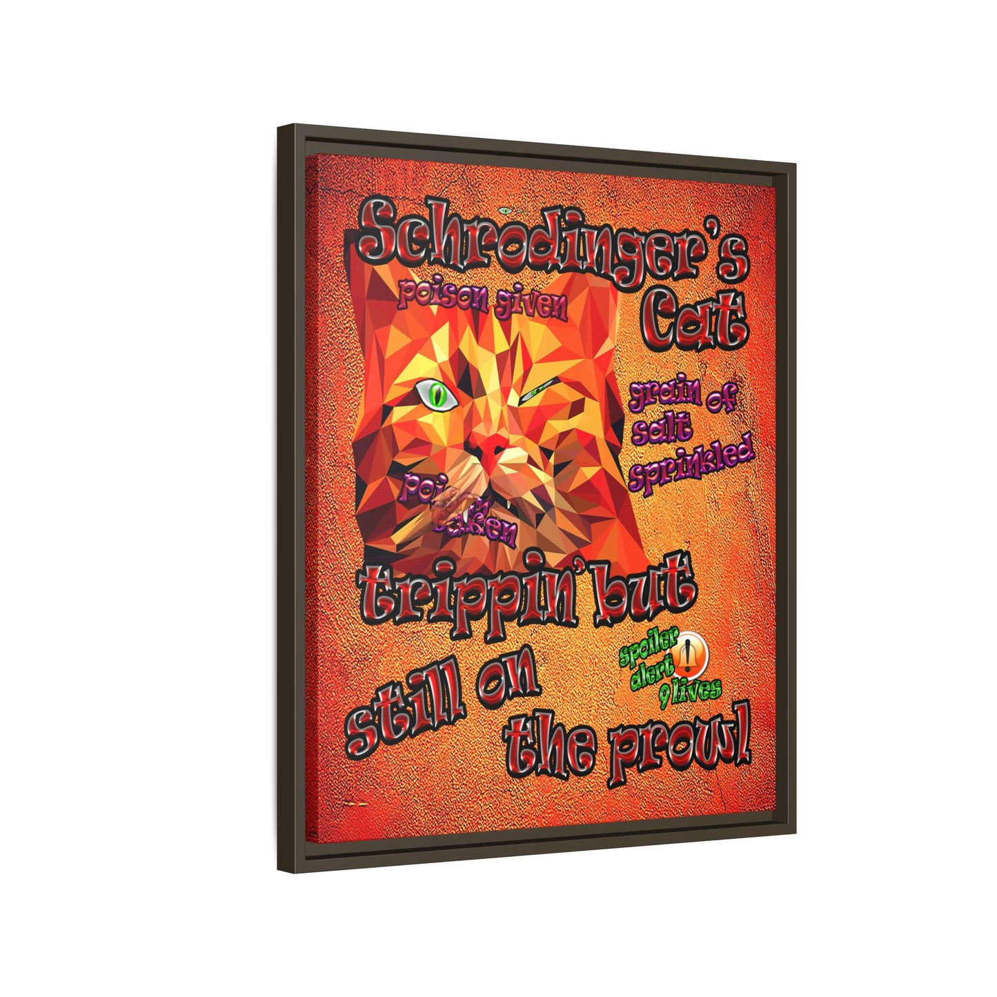 schrodinger's cat - framed canvas art (burnt orange)