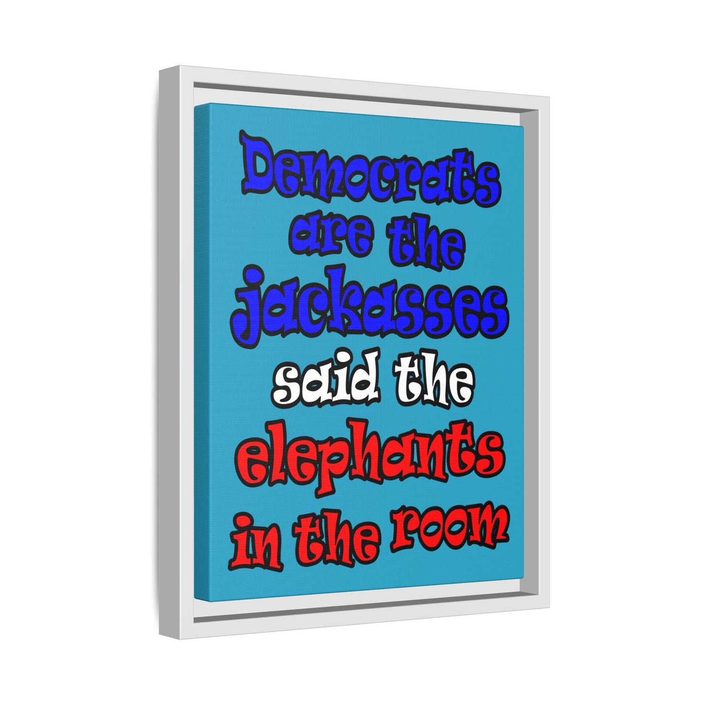 donkeys and elephants - framed canvas art (turquoise)