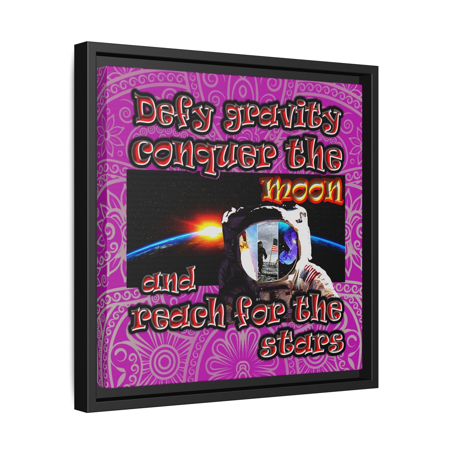 defy conquer reach - framed canvas art (pink swirl)