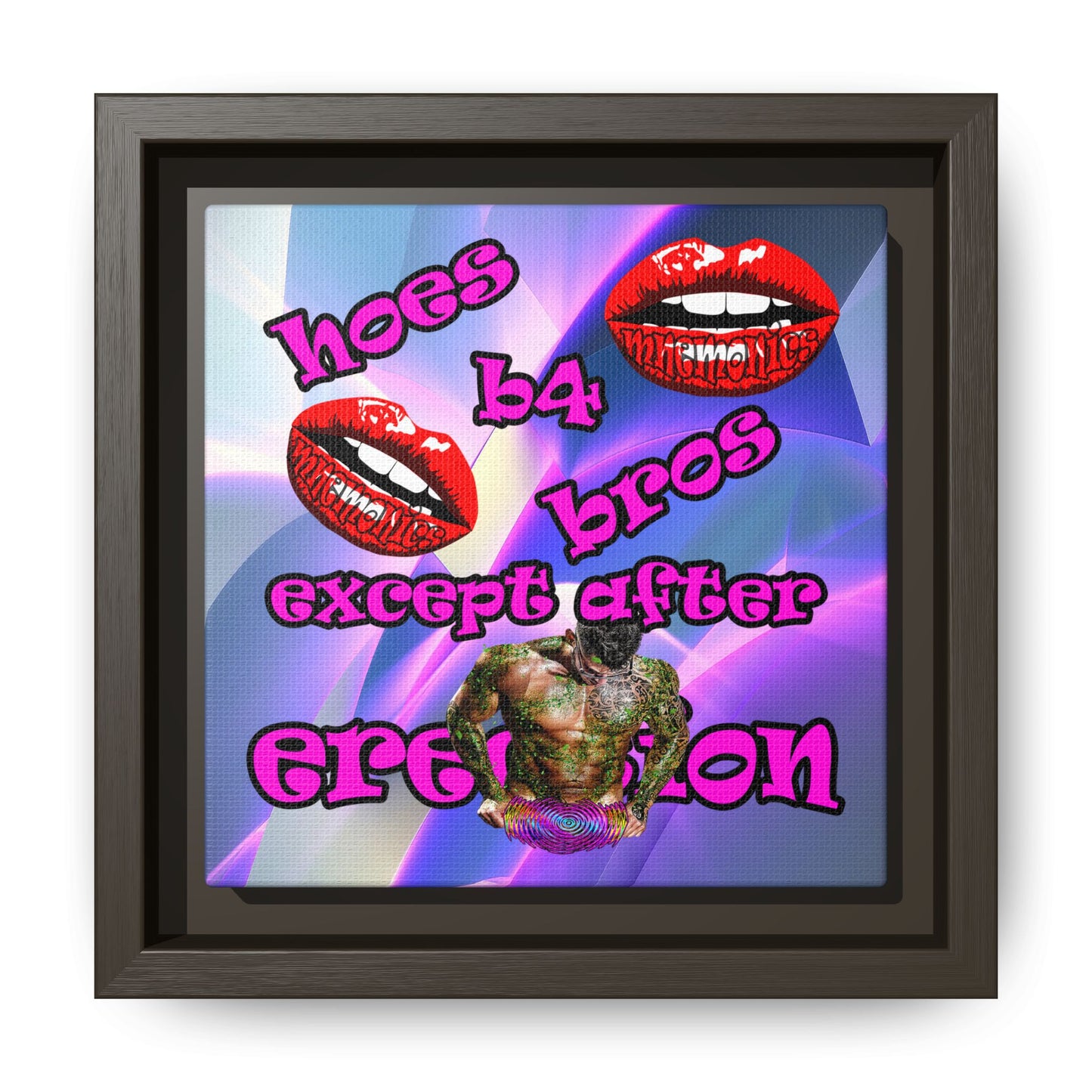 hoes b4 bros - framed canvas art (grey-pink wave)