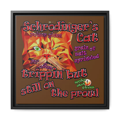 schrodinger's cat - framed canvas art (brown)