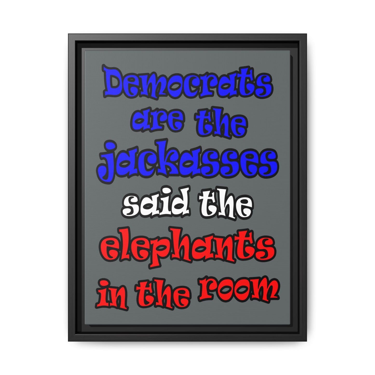 donkeys and elephants - framed canvas art (dark grey)