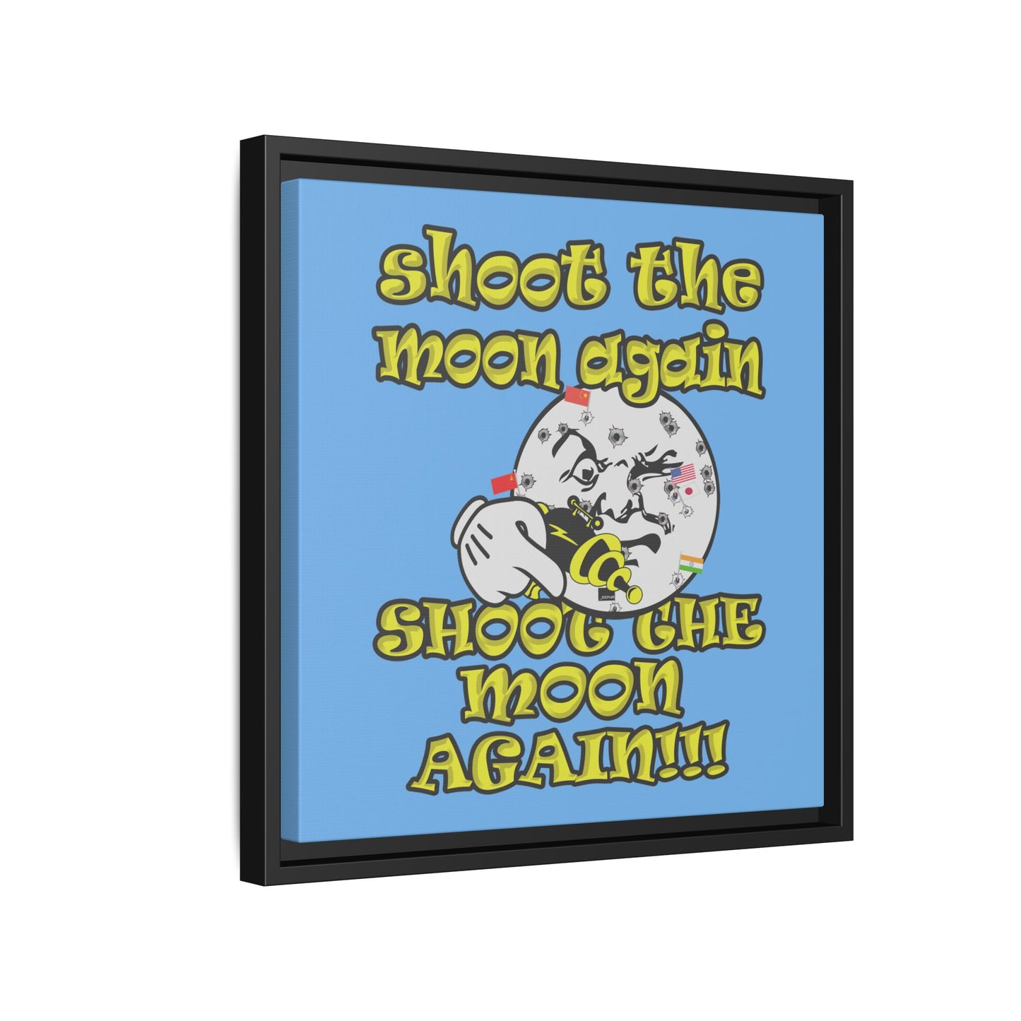 shoot the moon again - framed canvas art (light blue)