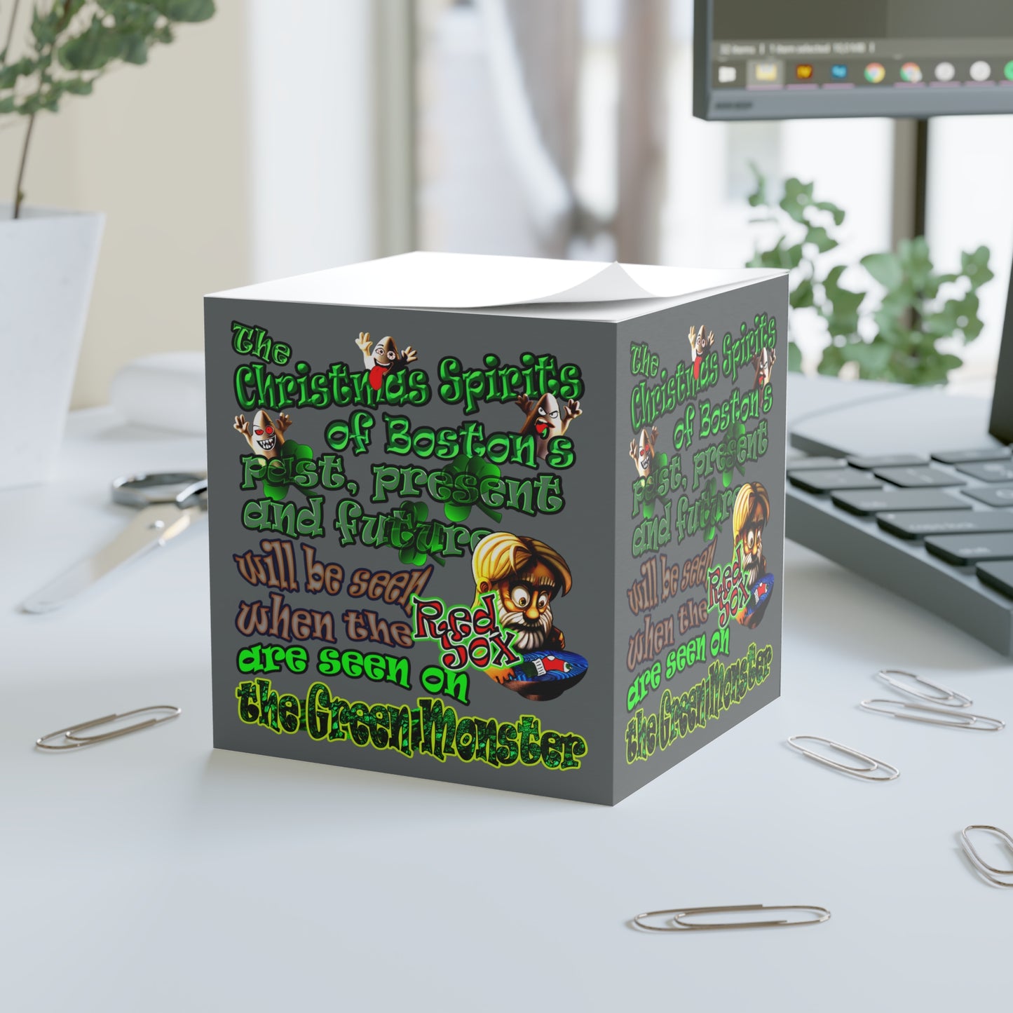 christmas spirits of boston - note cube (dark grey)
