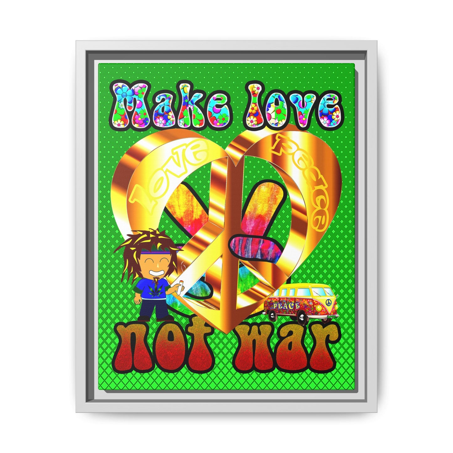 love peace - framed canvas art (logo green)