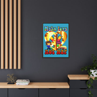 love peace - framed canvas art (turquoise)