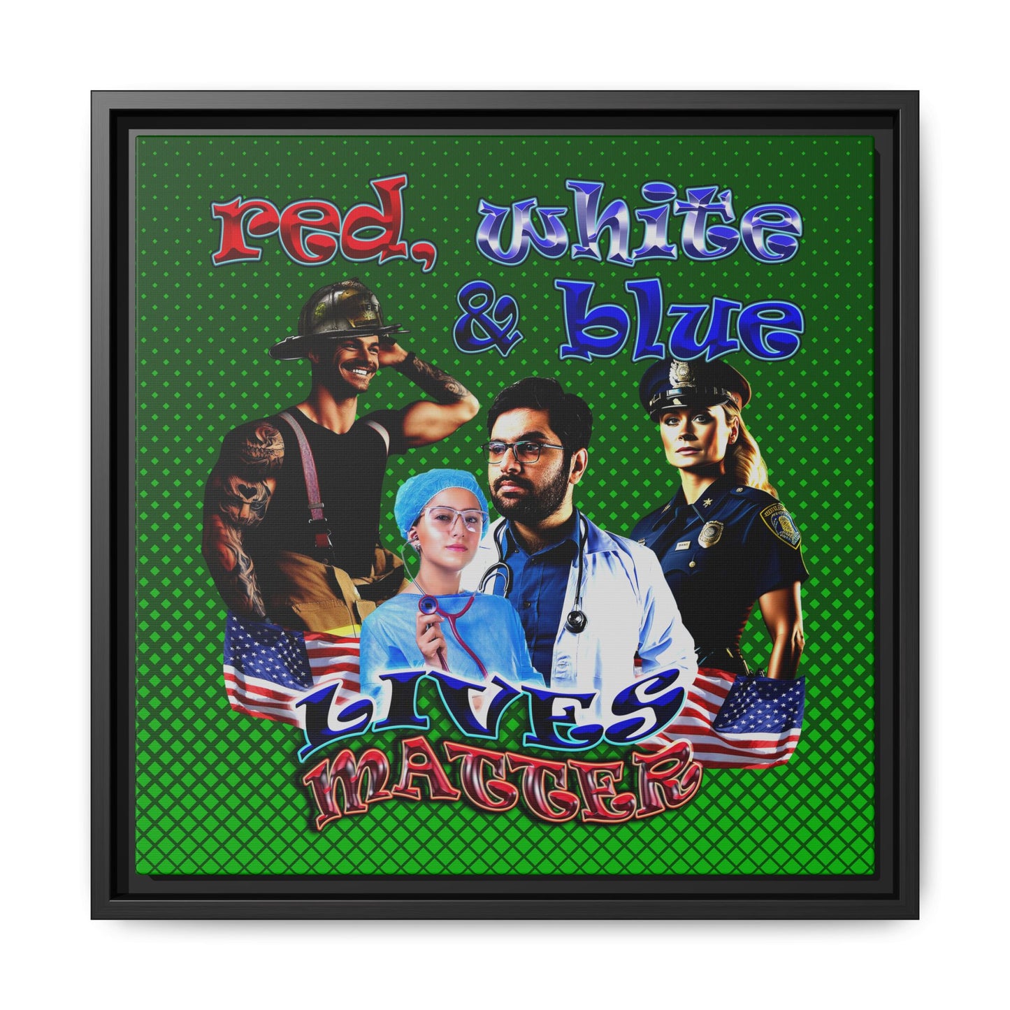 rw&b lives matter - framed canvas art (logo green)