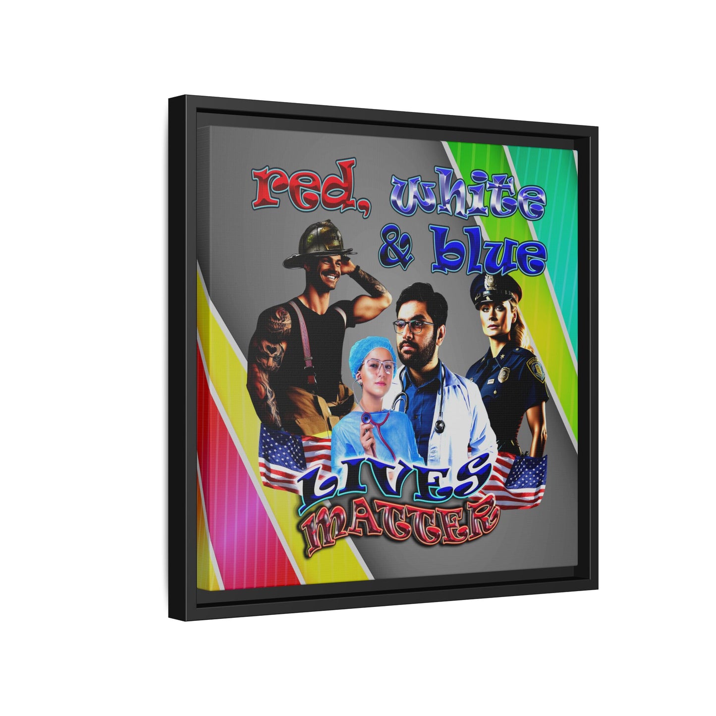 rw&b lives matter - framed canvas art (rainbow split)