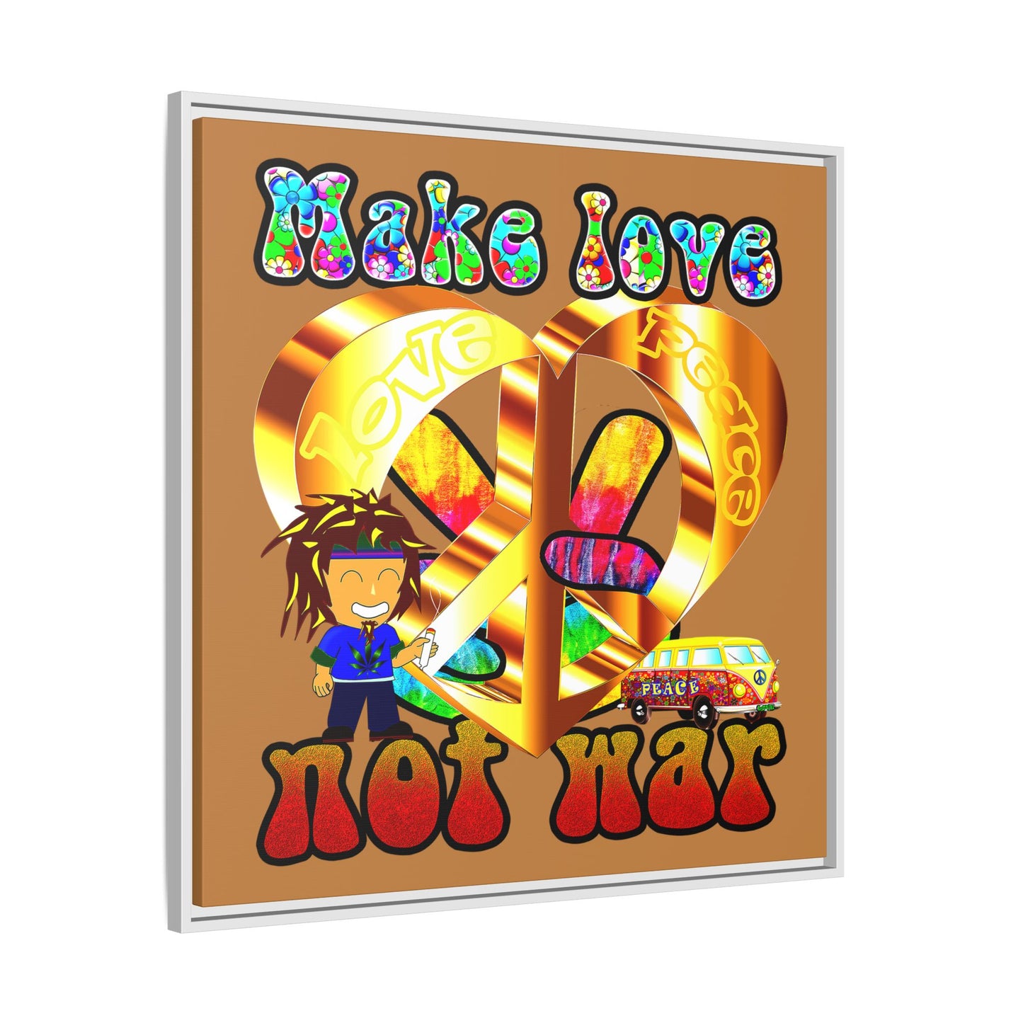love peace - framed canvas art (light brown)