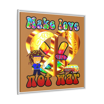 love peace - framed canvas art (light brown)