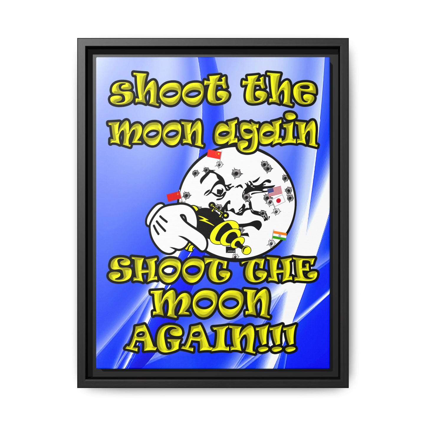 shoot the moon again - framed canvas art (blue-white wave)