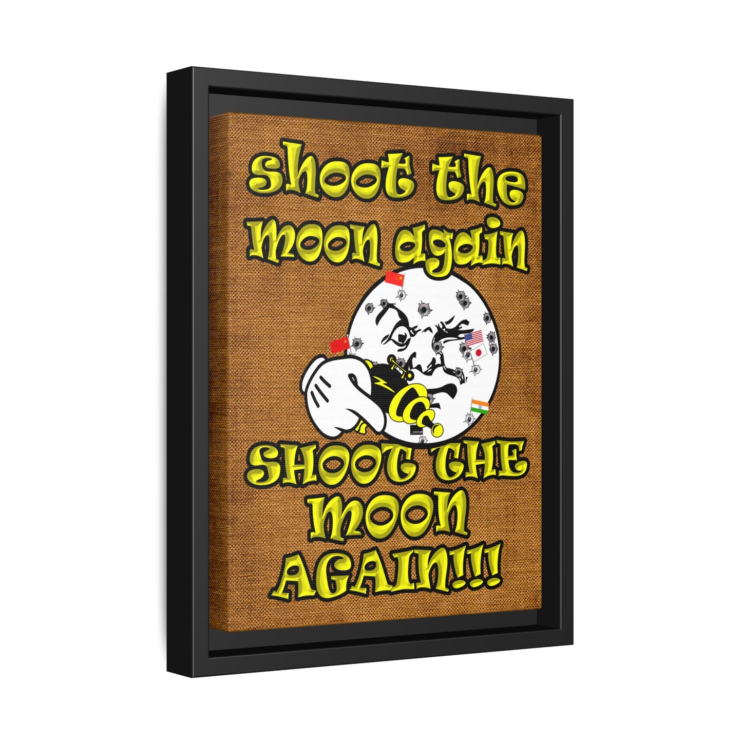 shoot the moon again - framed canvas art (brown papyrus)