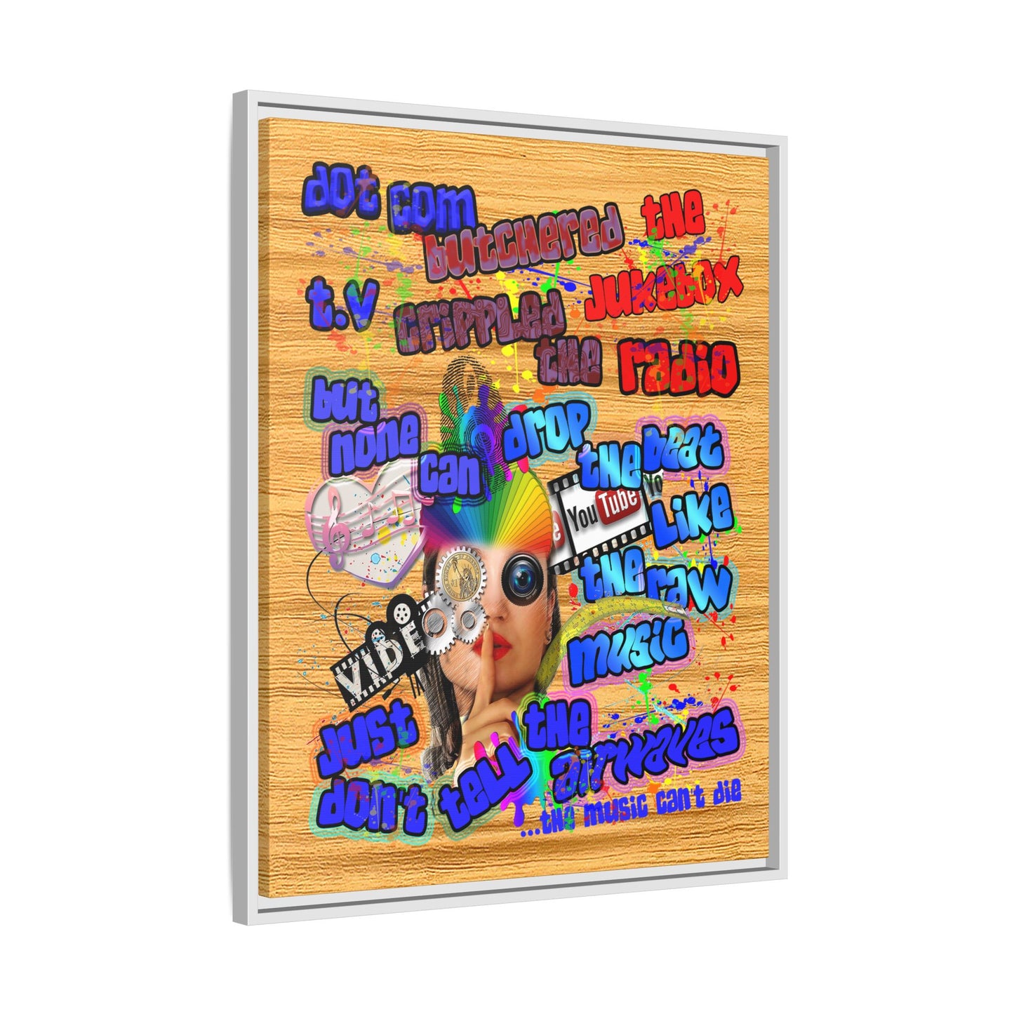 drop the beat - framed canvas art (butterscotch wood finish)