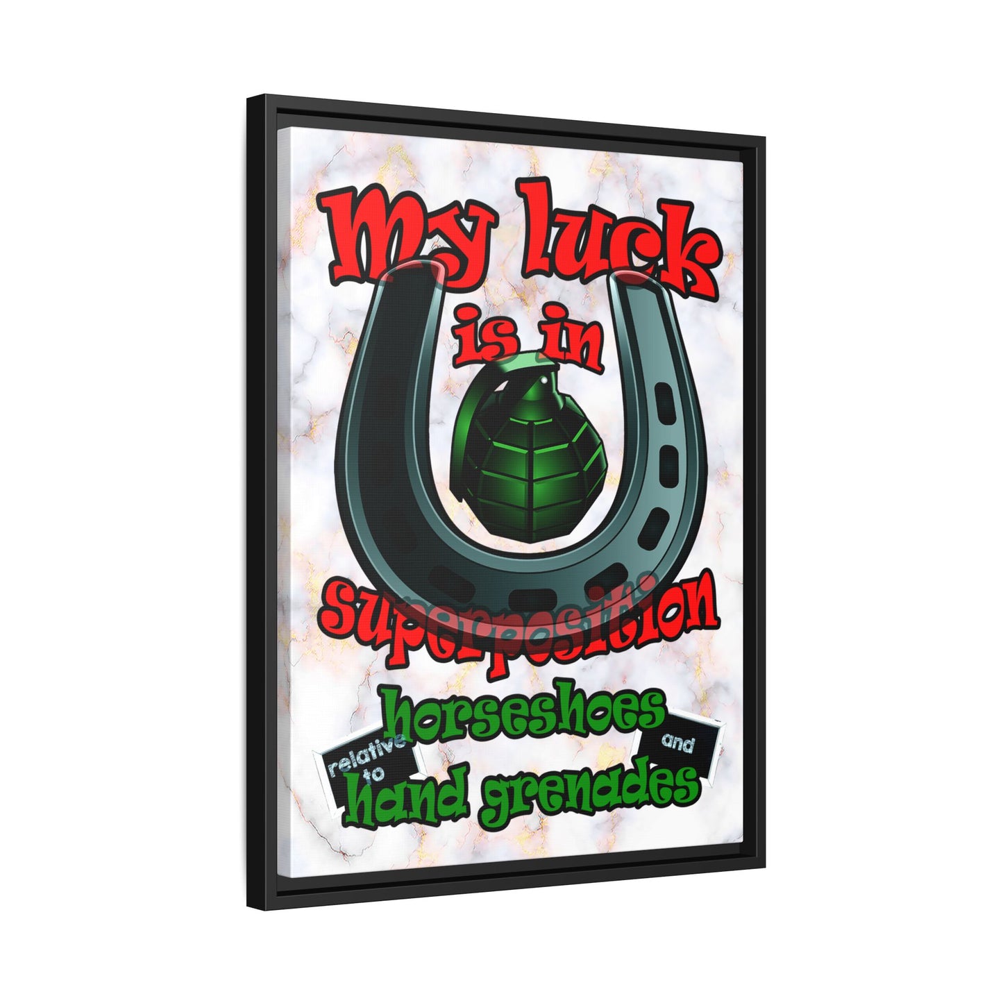 my luck - framed canvas art (white marble)