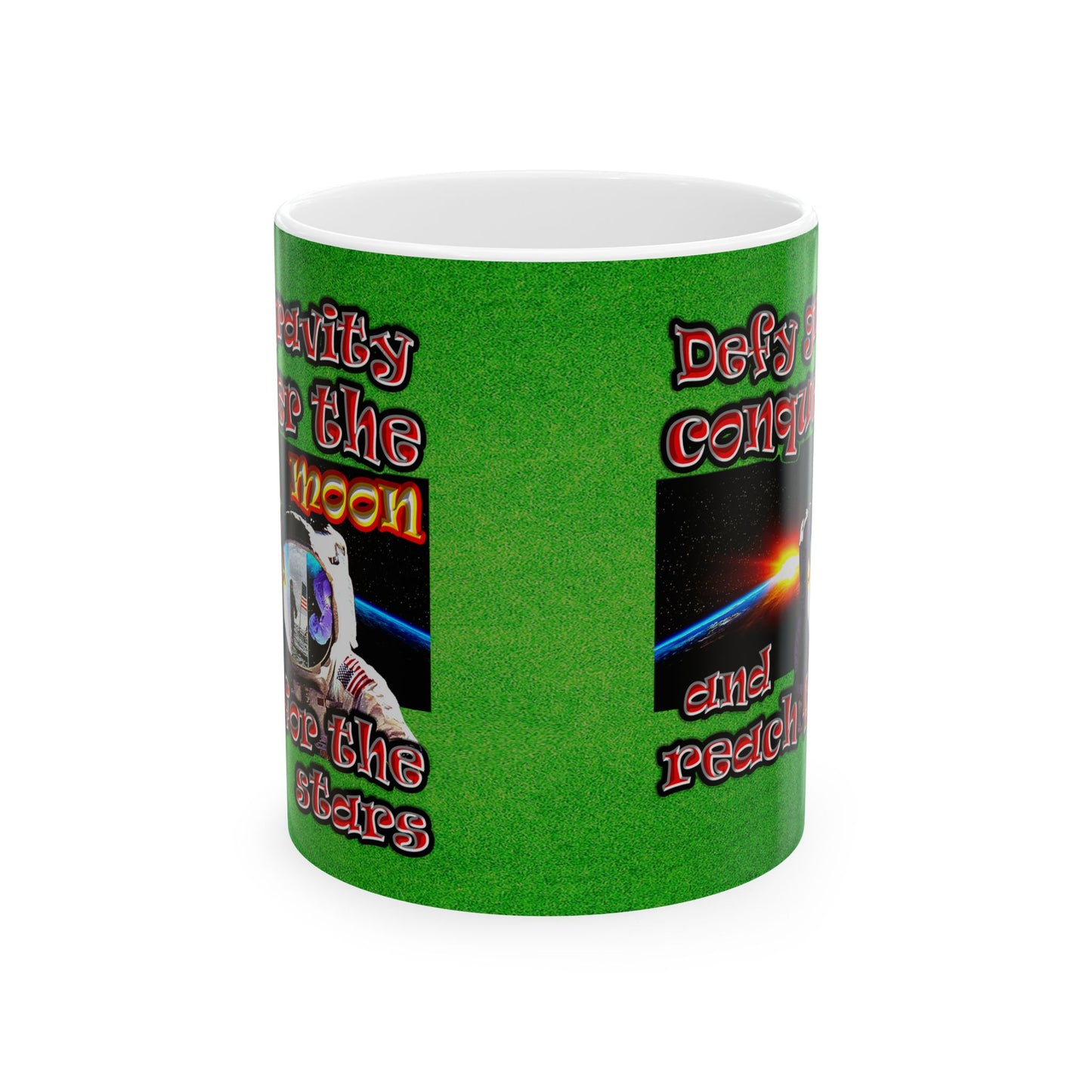 defy conquer reach - White Mug (green turf)