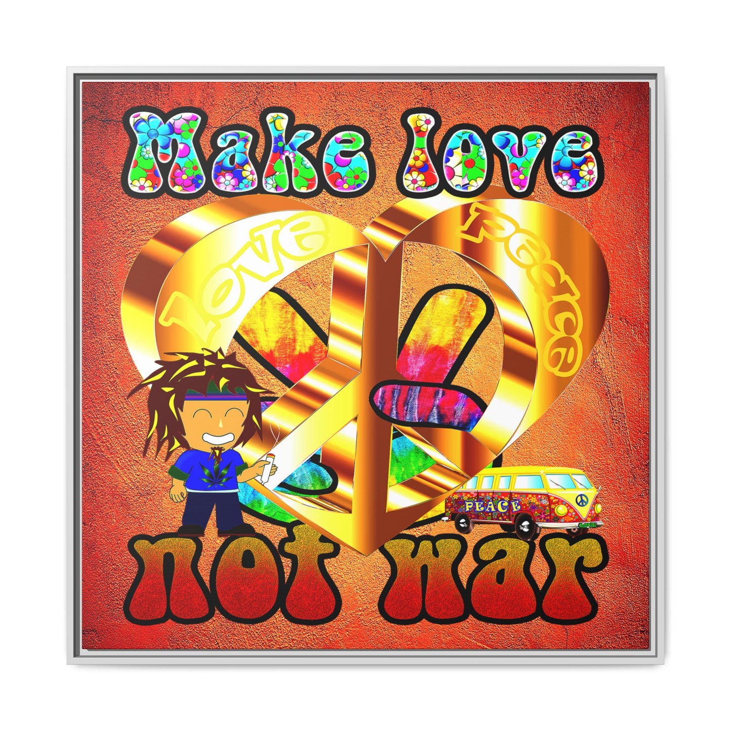 love peace - framed canvas art (burnt orange)