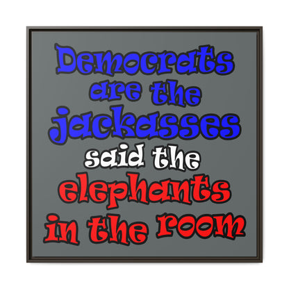 donkeys and elephants - framed canvas art (dark grey)