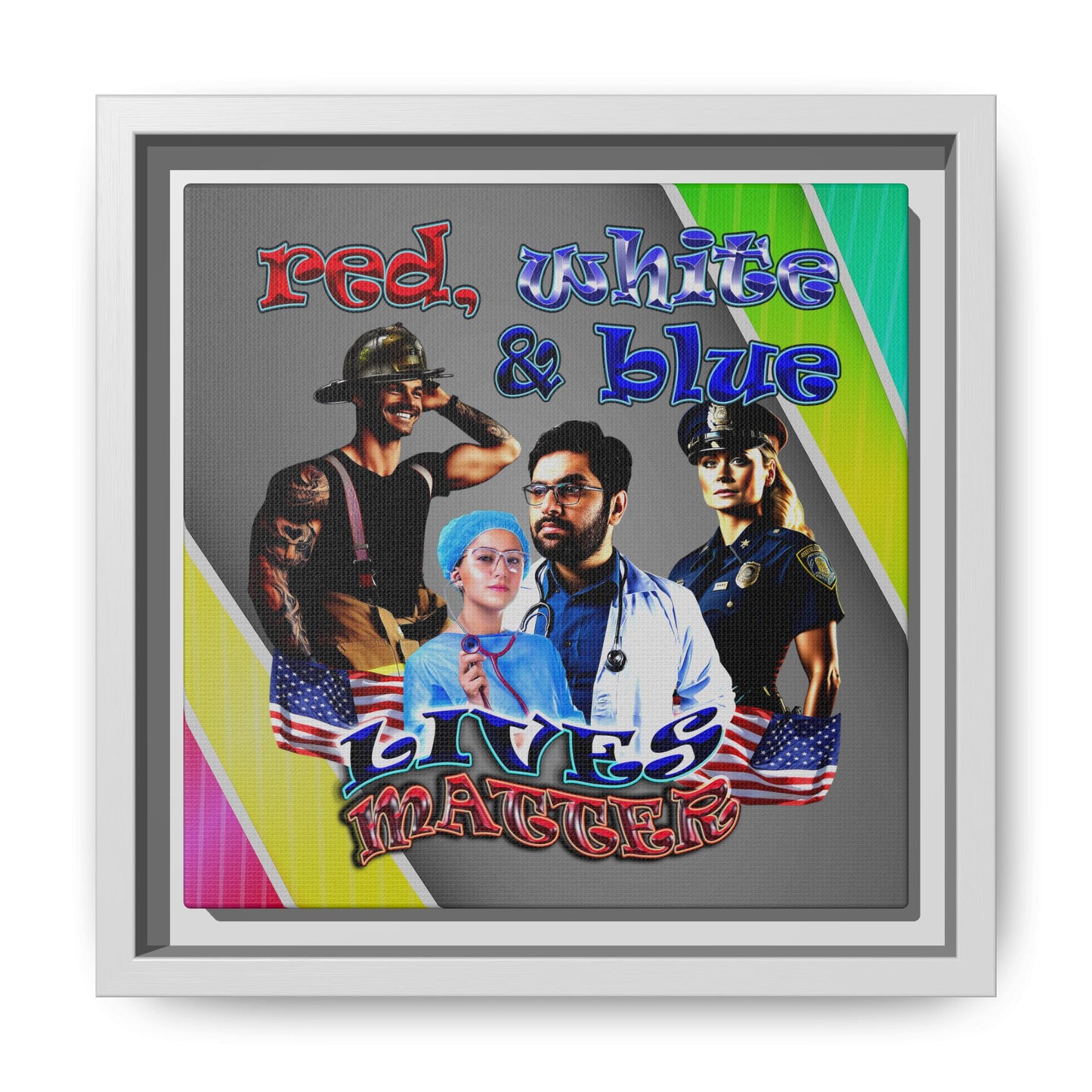 rw&b lives matter - framed canvas art (rainbow split)