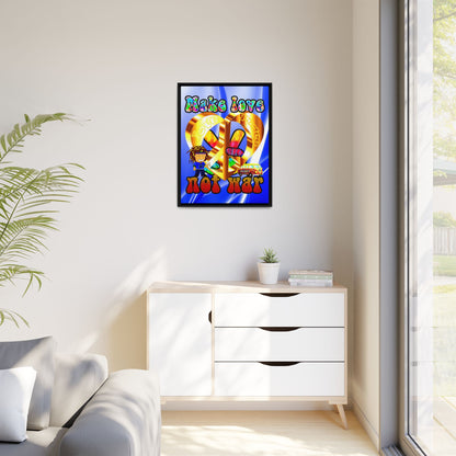 love peace - framed canvas art (blue-white wave)