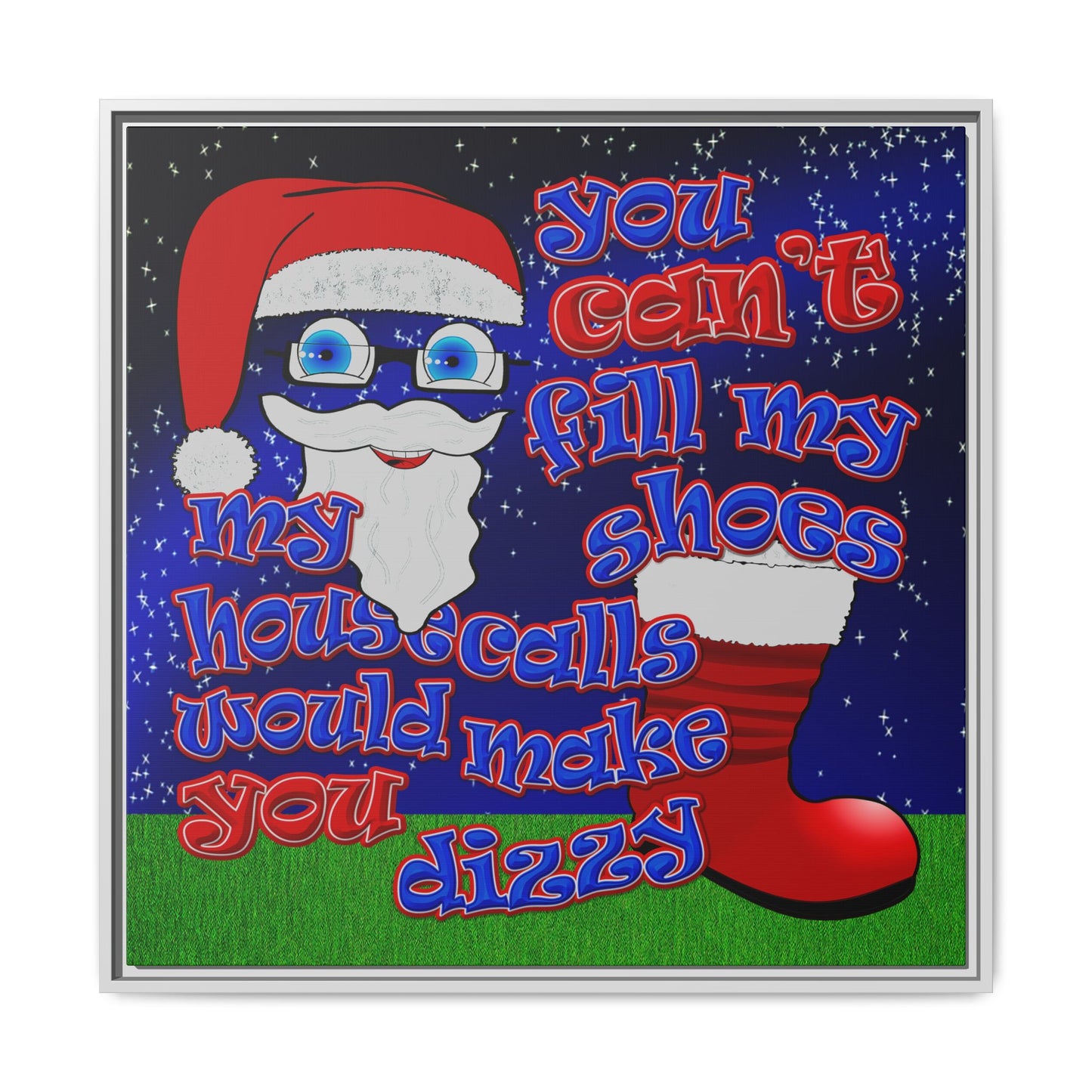 santa's shoes - framed canvas art ('snoops' background)