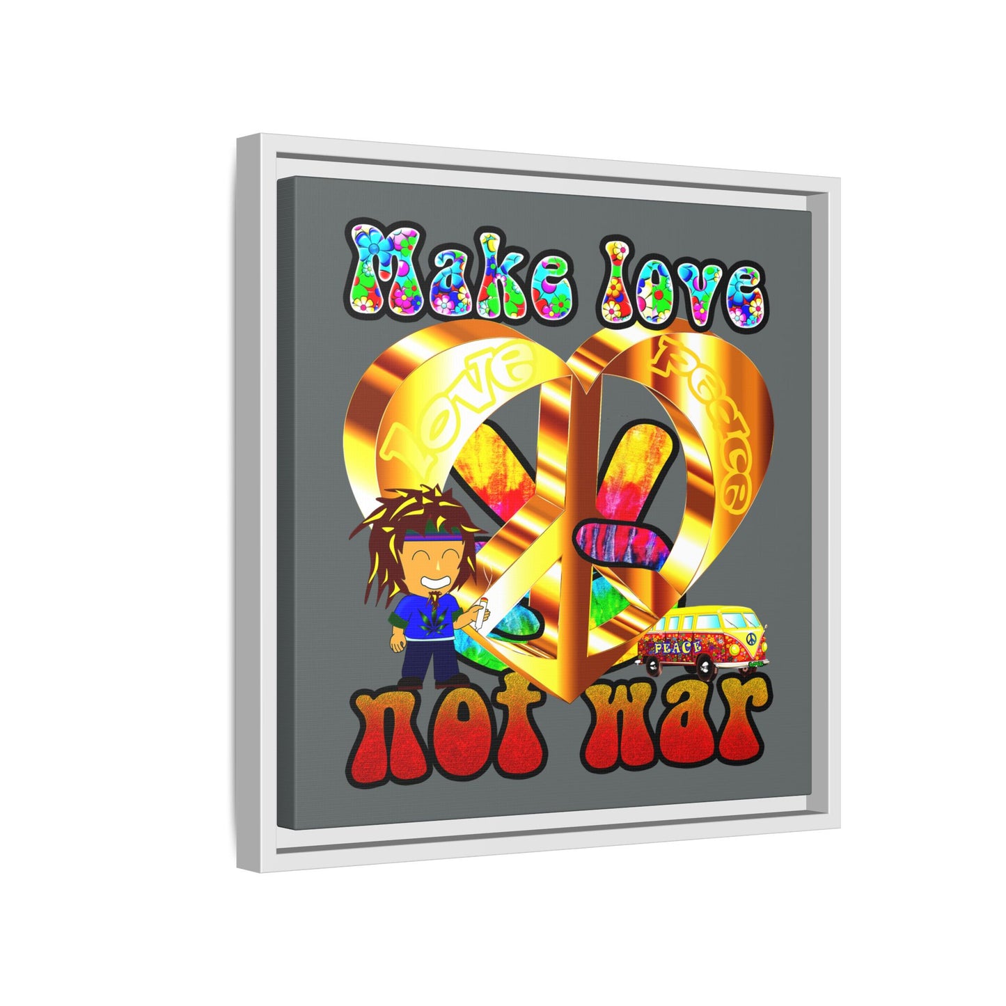 love peace - framed canvas art (dark grey)