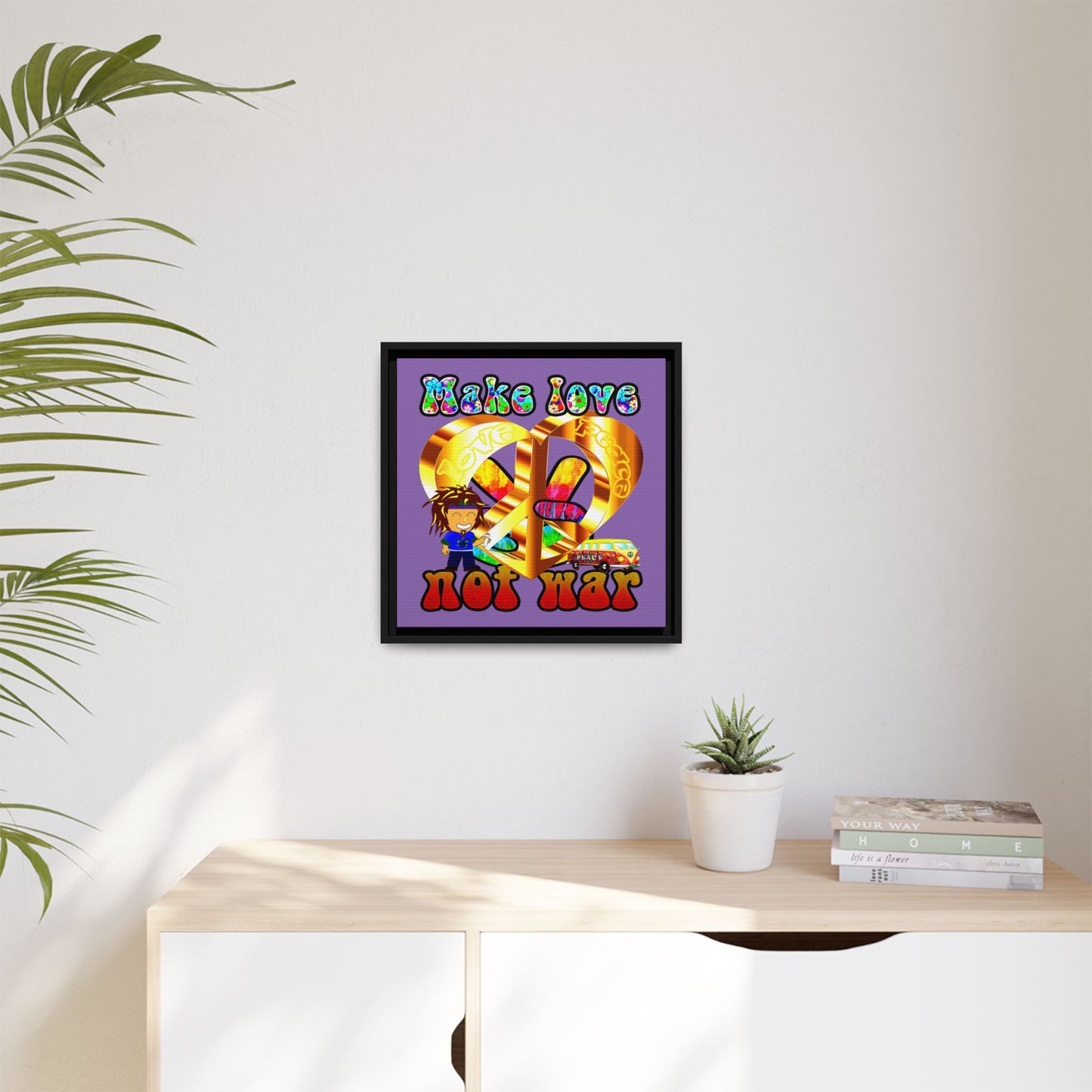 love peace - framed canvas art (light purple)