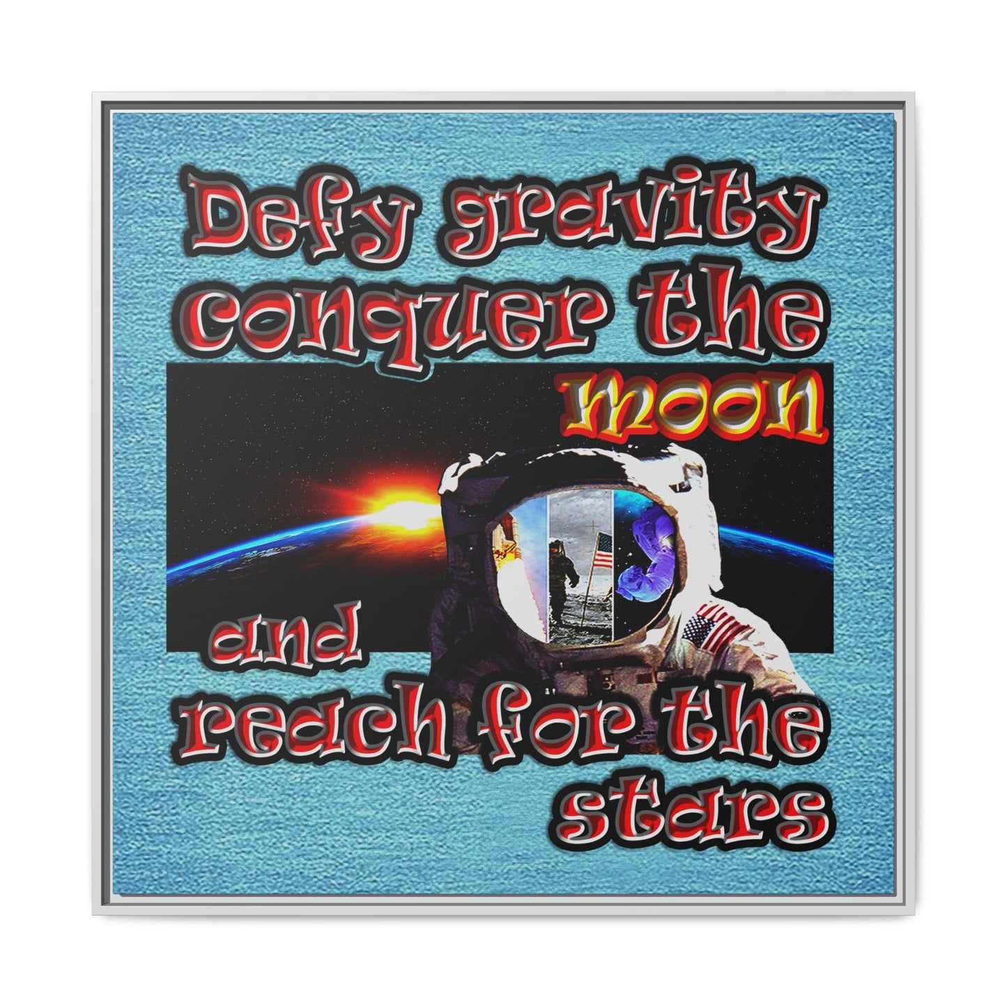 defy conquer reach - framed canvas art (faded blue)