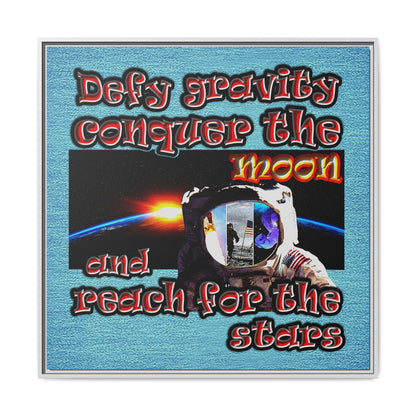 defy conquer reach - framed canvas art (faded blue)