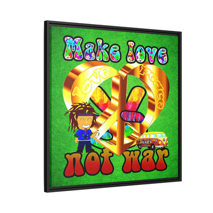 love peace - framed canvas art (green turf)