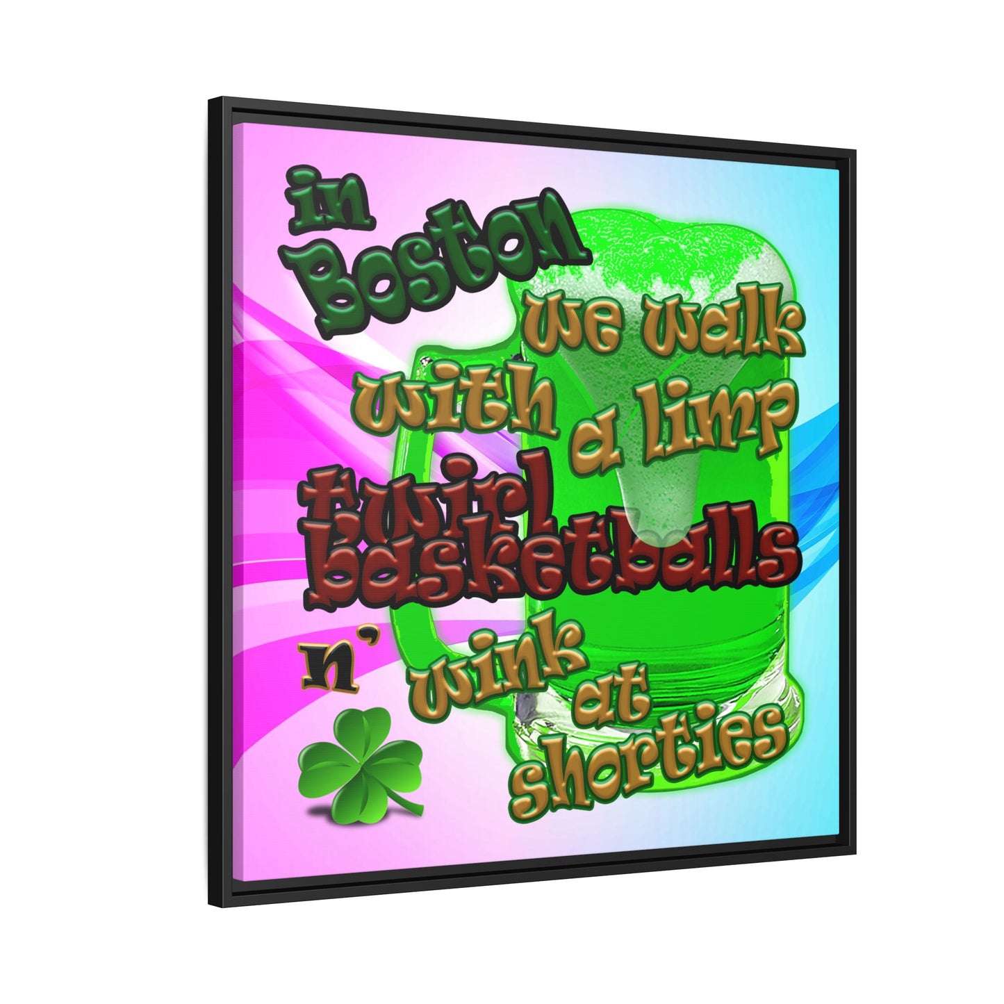celtics logo - framed canvas art (light blue-pink wave)