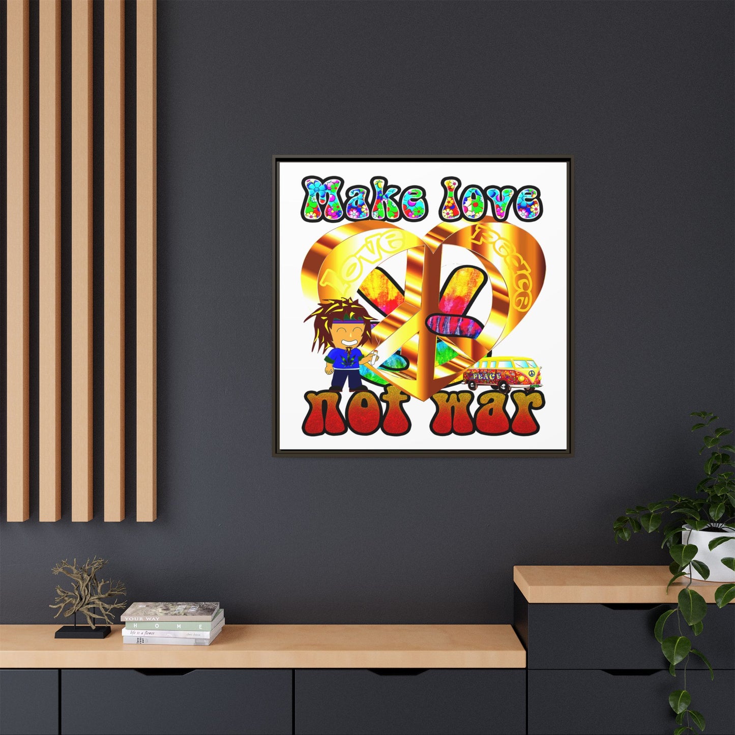 love peace - framed canvas art (white)