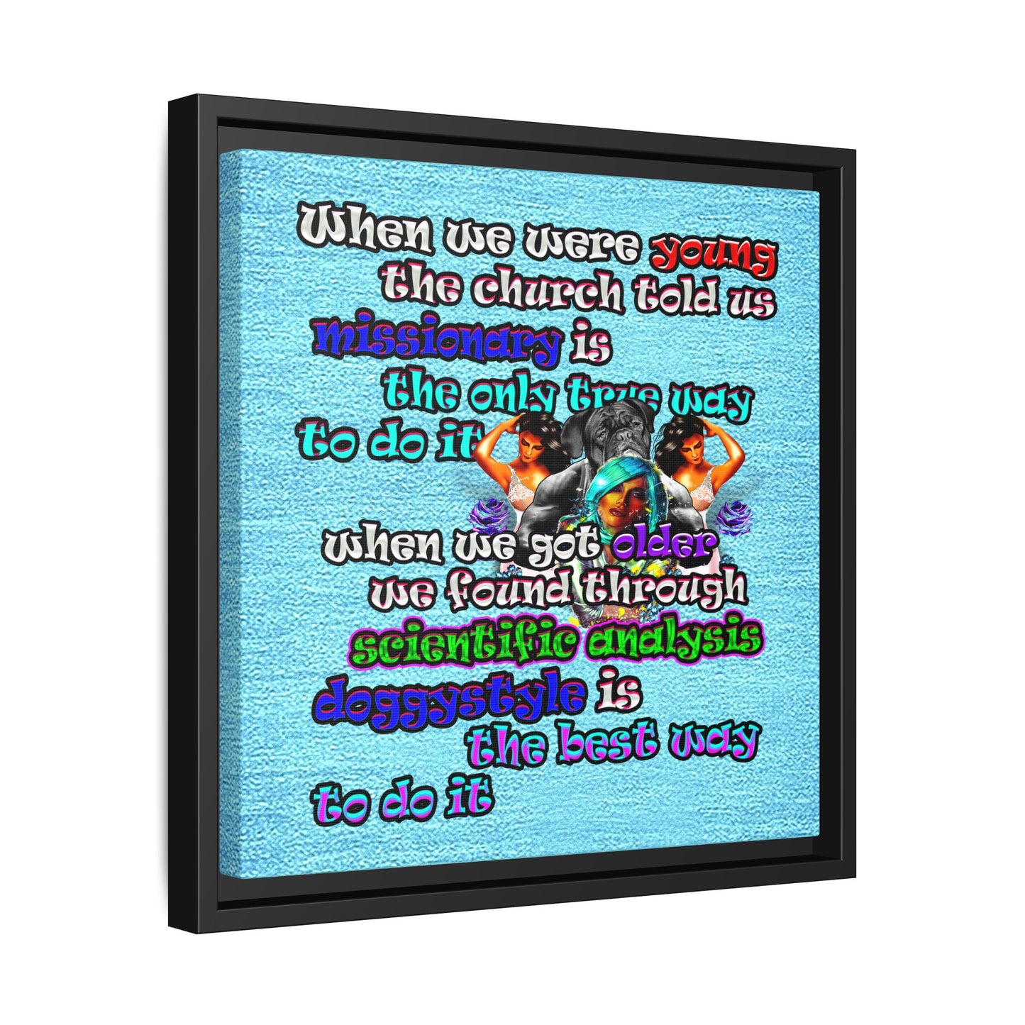 doggystyle - framed canvas art (faded blue)