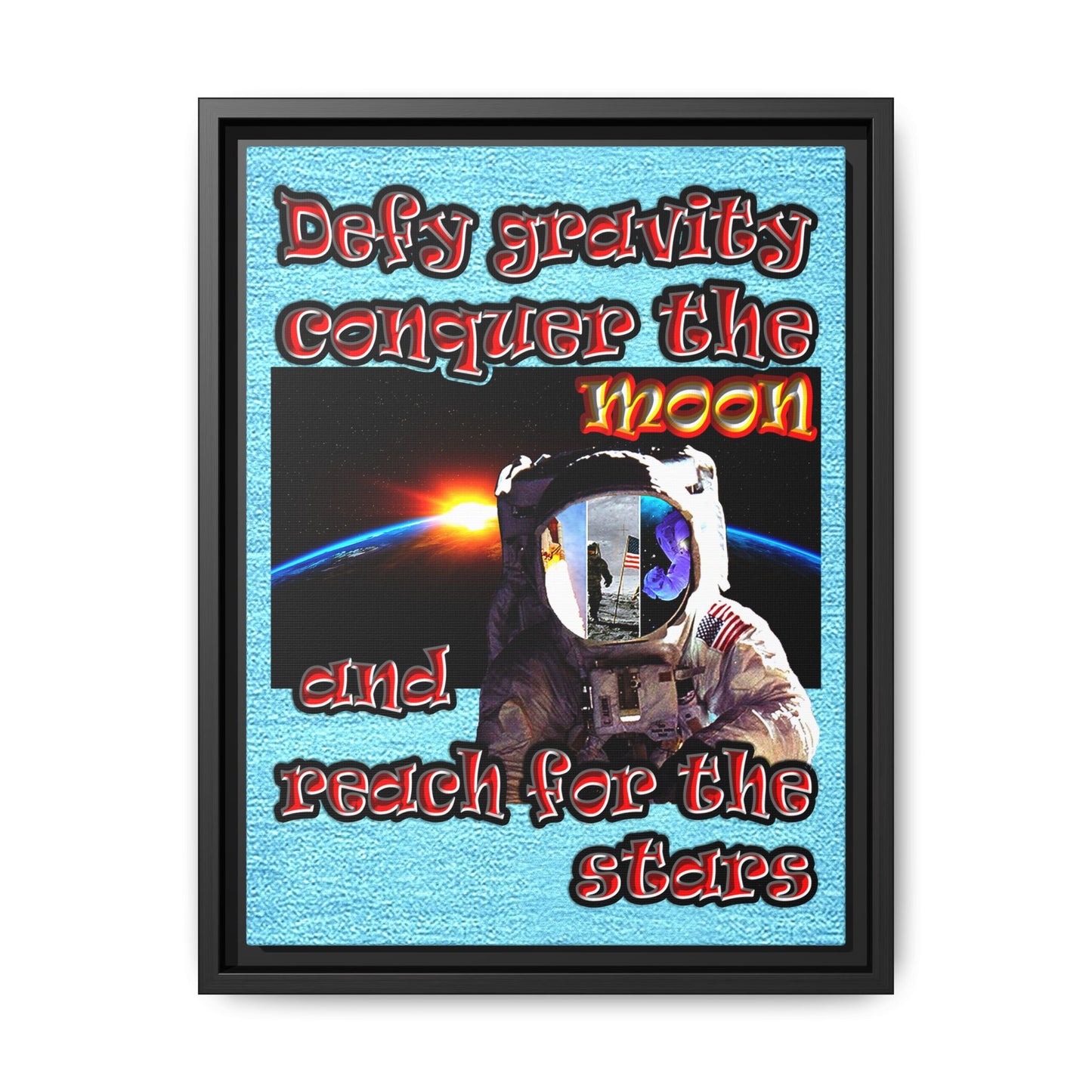 defy conquer reach - framed canvas art (faded blue)